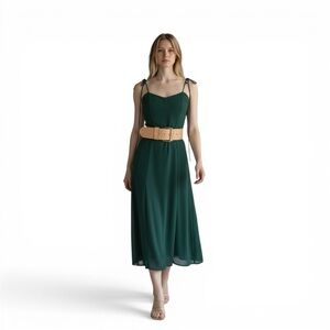 RIHOAS Green Midi Dress Tie Strap Smocked Back Flowy A-Line Sundress S